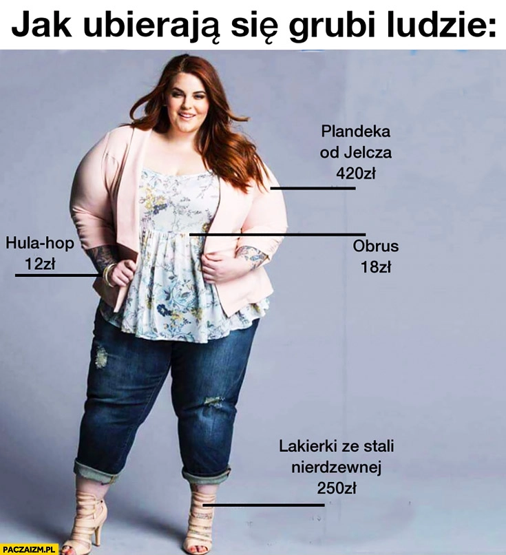 
    Jak ubierają się grubi ludzie: plandeka od Jelcza, hula hop, obrus, lakierki ze stali nierdzewnej