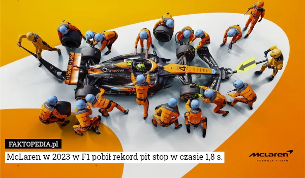 
    McLaren w 2023 w F1 pobił rekord pit stop w czasie 1,8 s.