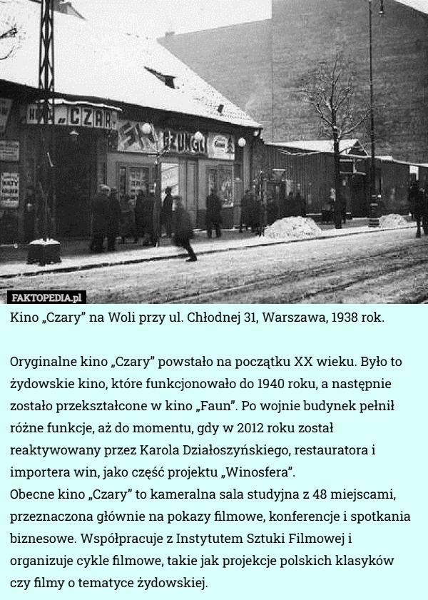 
    Kino „Czary” na Woli przy ul. Chłodnej 31, Warszawa, 1938 rok. Oryginalne...