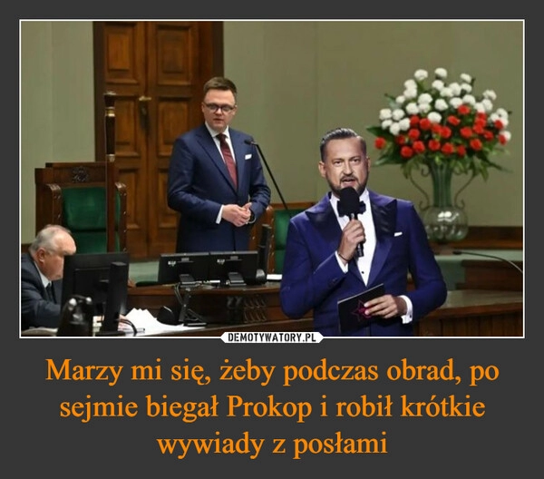 
    Marzy mi się, żeby podczas obrad, po sejmie biegał Prokop i robił krótkie wywiady z posłami