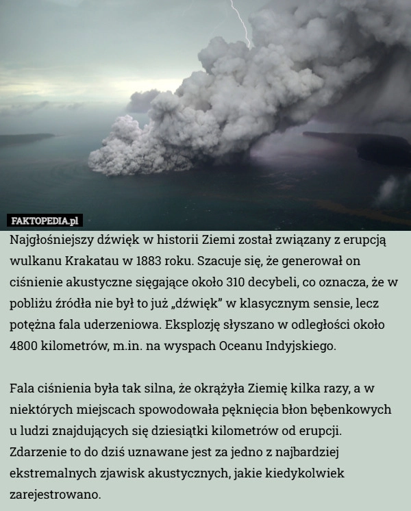 Najgłośniejszy dźwięk w historii Ziemi został związany z erupcją wulkanu