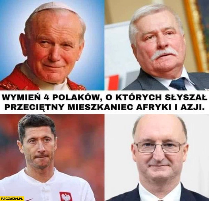 
    4 Polaków o których słyszał przeciętny mieszkaniec Afryki i Azji Wawrzyk Lewandowski Wałęsa papież Jan Paweł 2