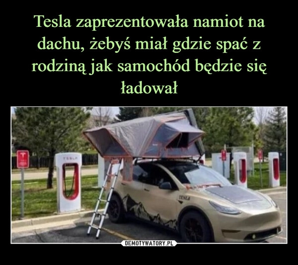 
    Tesla zaprezentowała namiot na dachu, żebyś miał gdzie spać z rodziną jak samochód będzie się ładował