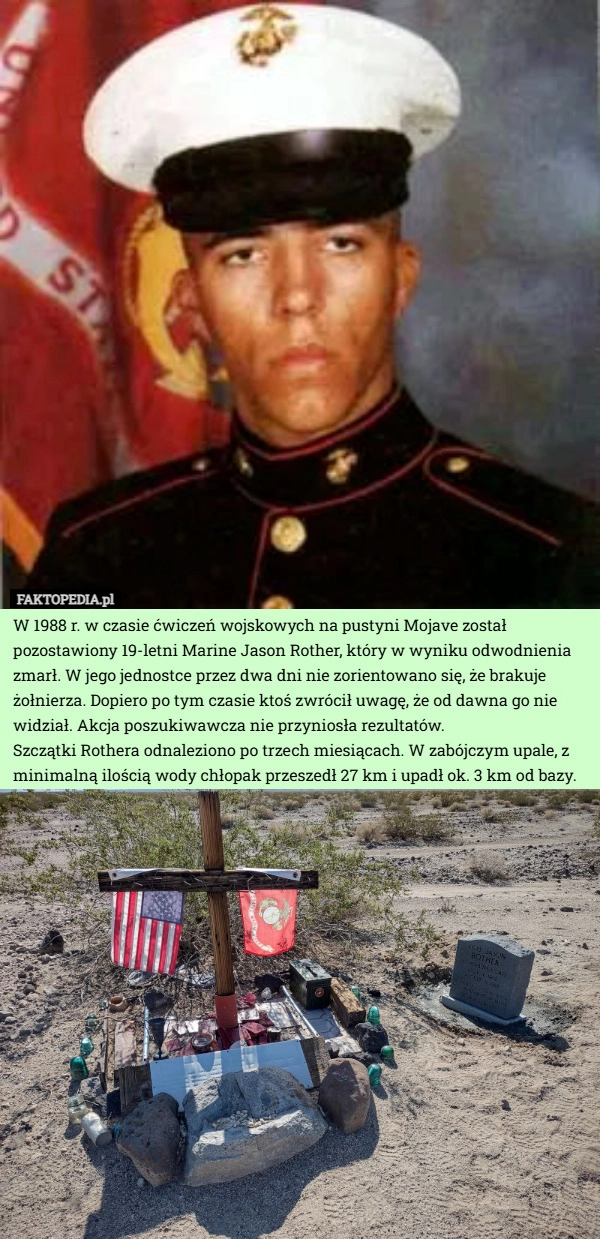 
    W 1988 r. w czasie ćwiczeń wojskowych na pustyni Mojave został pozostawiony