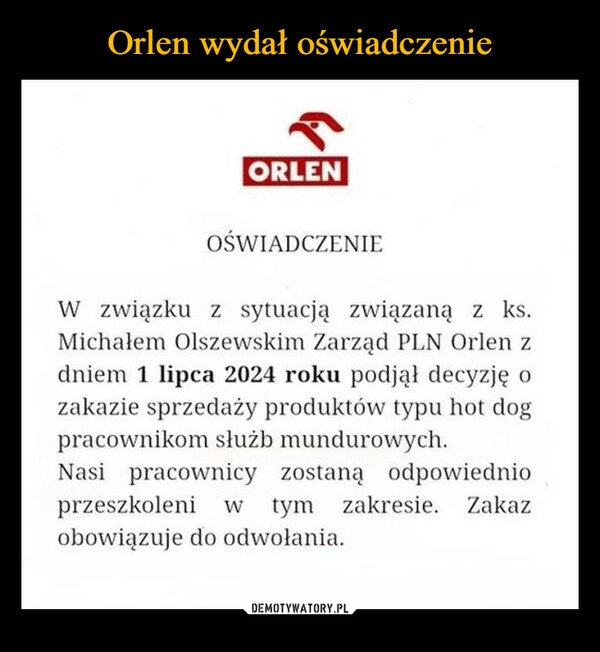 
    Orlen wydał oświadczenie