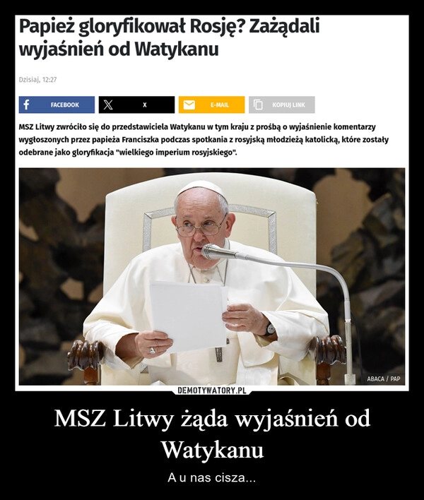 
    MSZ Litwy żąda wyjaśnień od Watykanu