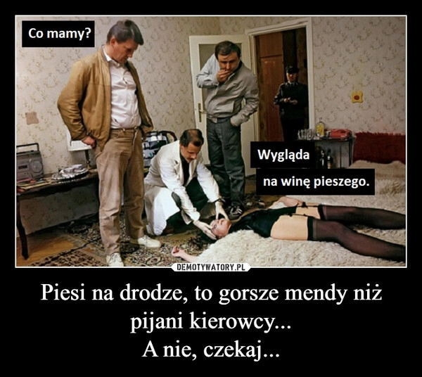 
    Piesi na drodze, to gorsze mendy niż pijani kierowcy...
A nie, czekaj...