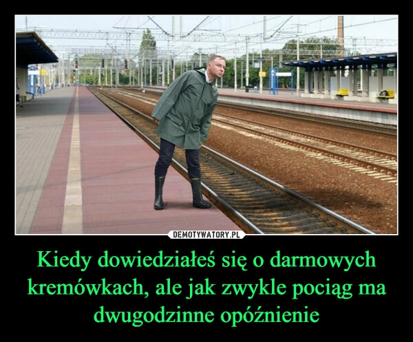 
    Kiedy dowiedziałeś się o darmowych kremówkach, ale jak zwykle pociąg ma dwugodzinne opóźnienie