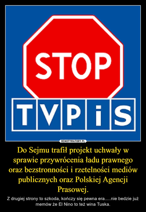 
    Do Sejmu trafił projekt uchwały w sprawie przywrócenia ładu prawnego oraz bezstronności i rzetelności mediów publicznych oraz Polskiej Agencji Prasowej.