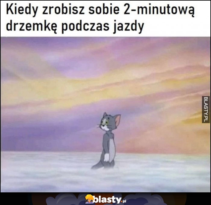 
    Kiedy zrobisz sobie 2-minutową drzemkę podczas jazdy autem kot Tom w niebie