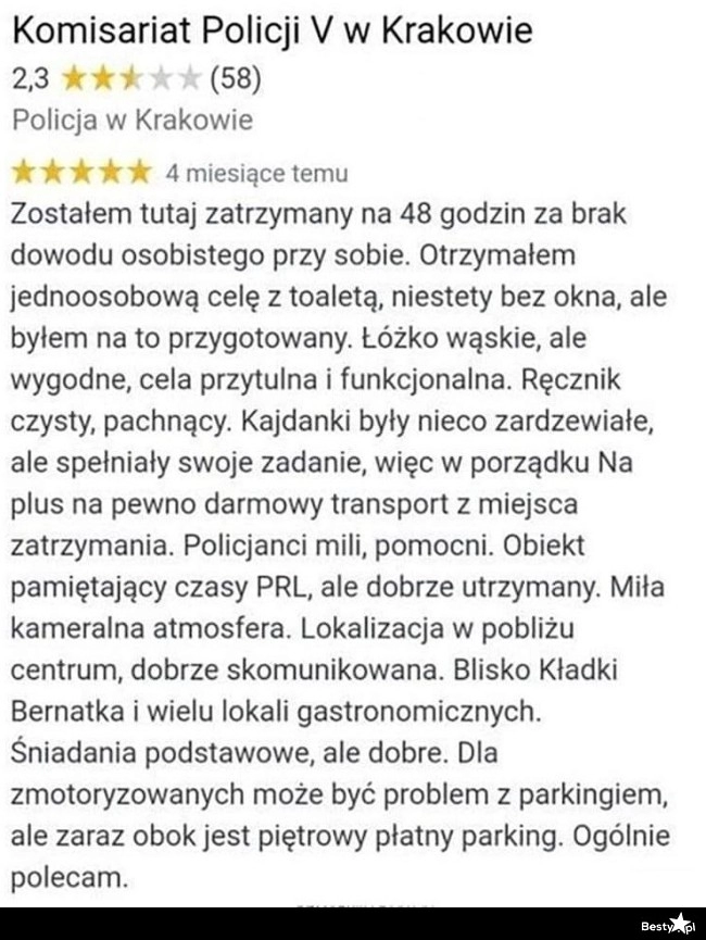 
    Opinia z pobytu w areszcie 