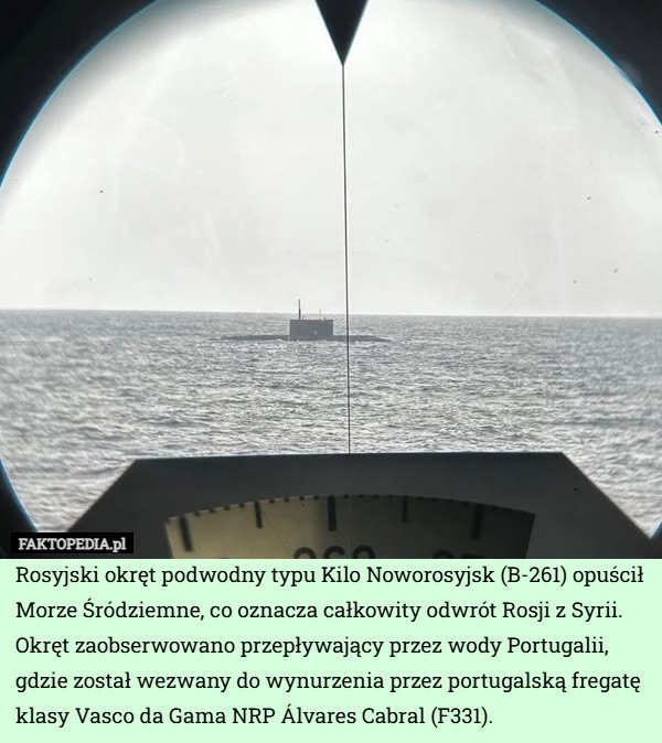 
    Rosyjski okręt podwodny typu Kilo Noworosyjsk (B-261) opuścił Morze Śródziemne,