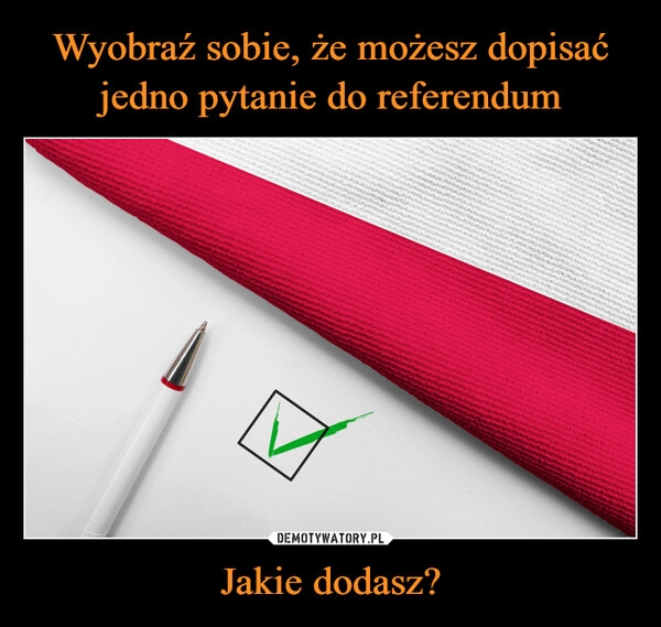 
    Wyobraź sobie, że możesz dopisać jedno pytanie do referendum Jakie dodasz?