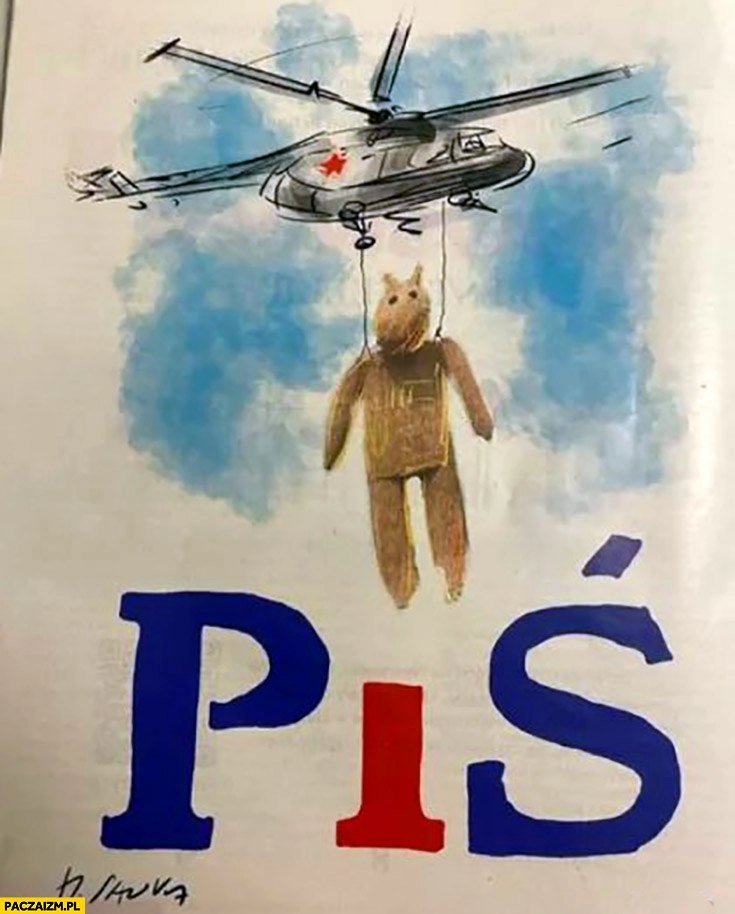 
    PiS miś z białoruskiego helikoptera PiS Sawka rysunek