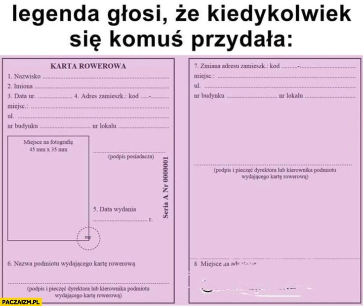
    Karta rowerowa legenda głosi, że kiedykolwiek się komuś przydała