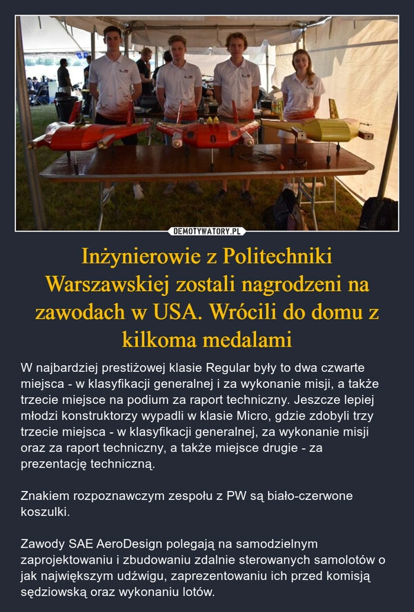 
    Inżynierowie z Politechniki Warszawskiej zostali nagrodzeni na zawodach w USA. Wrócili do domu z kilkoma medalami