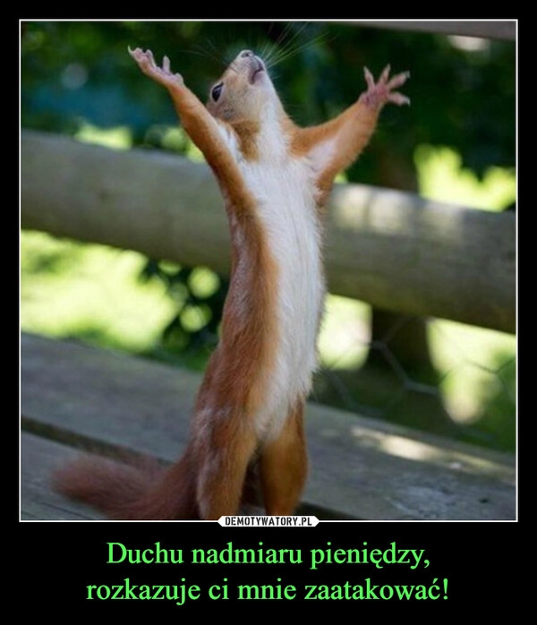 
    Duchu nadmiaru pieniędzy,
rozkazuje ci mnie zaatakować!