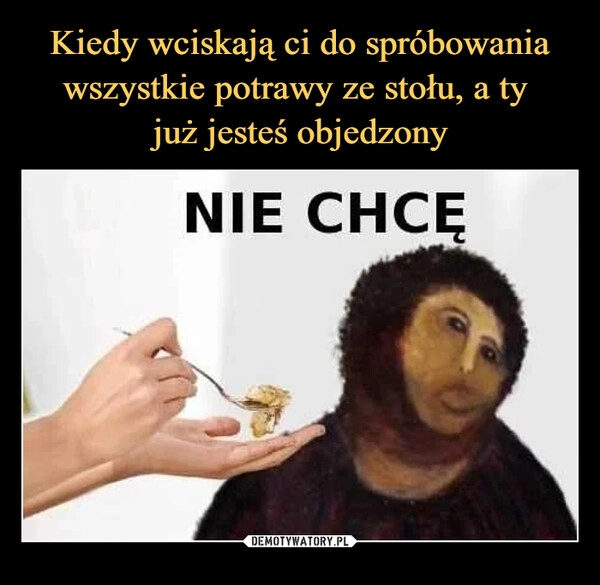 
    
Kiedy wciskają ci do spróbowania wszystkie potrawy ze stołu, a ty
już jesteś objedzony 