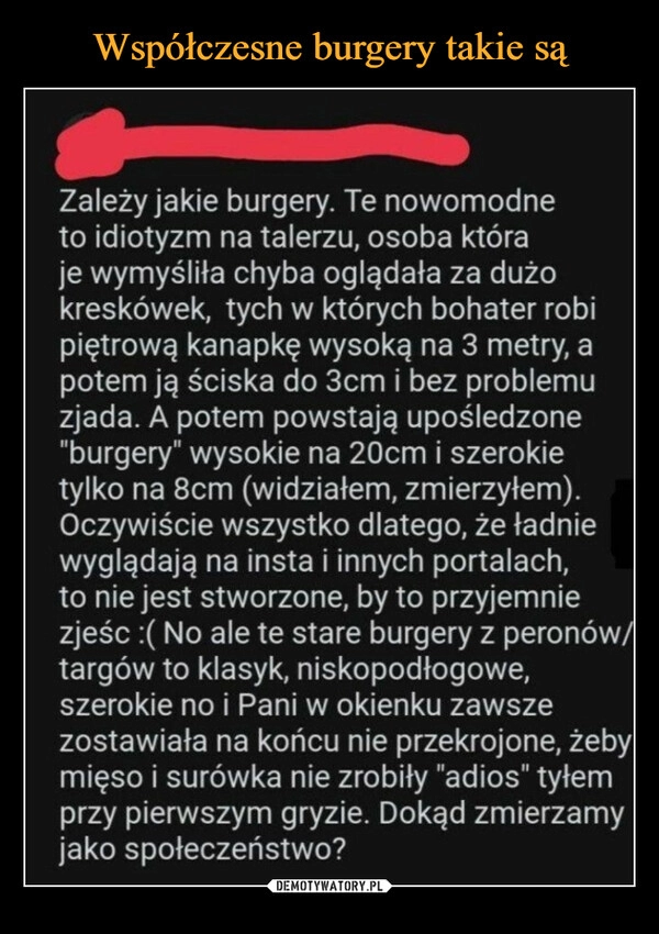 
    Współczesne burgery takie są