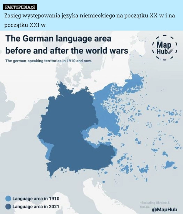 
    Zasięg występowania języka niemieckiego na początku XX w i na początku XXI