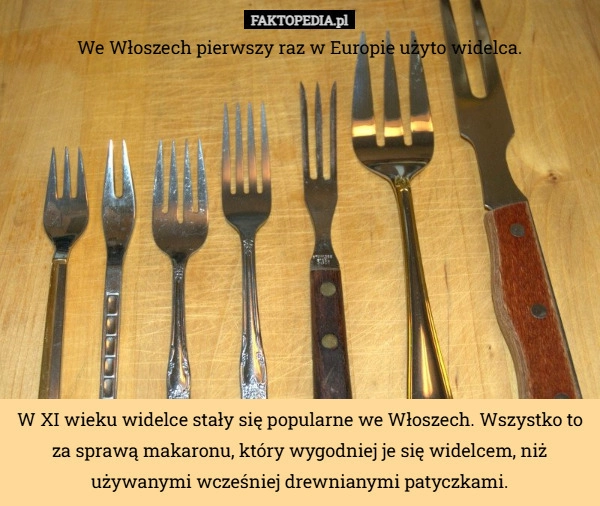 
    We Włoszech pierwszy raz w Europie użyto widelca.W XI wieku