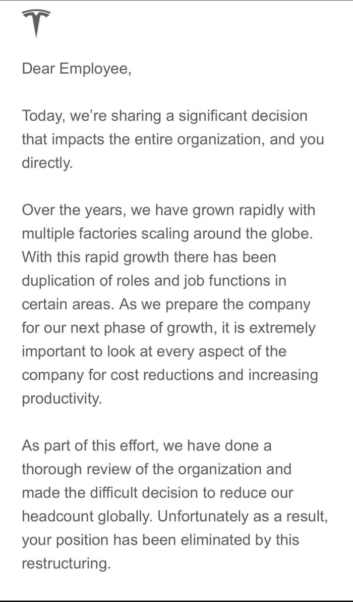 
    The Tesla layoffs email