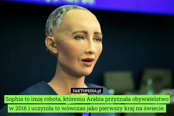 
    Sophia to imię robota, któremu Arabia przyznała obywatelstwo w 2016 i uczyniła