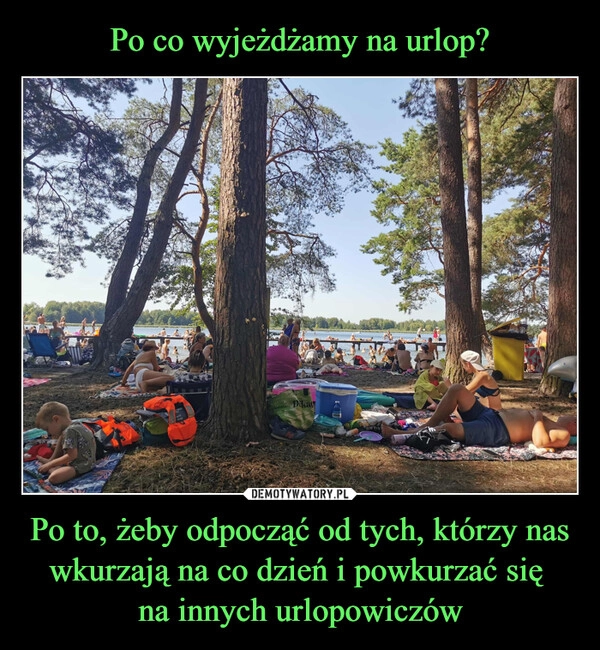 
    Po co wyjeżdżamy na urlop? Po to, żeby odpocząć od tych, którzy nas
wkurzają na co dzień i powkurzać się 
na innych urlopowiczów