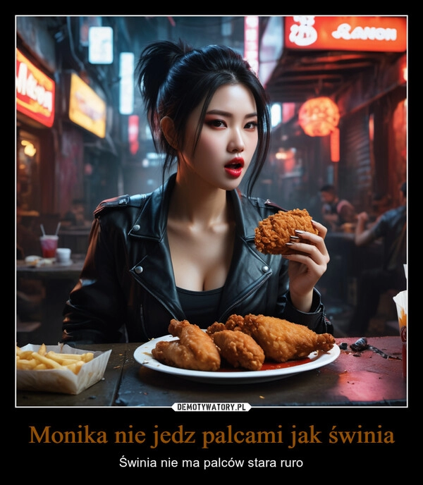 
    Monika nie jedz palcami jak świnia