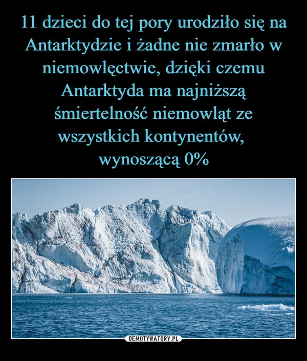 
    11 dzieci do tej pory urodziło się na Antarktydzie i żadne nie zmarło w niemowlęctwie, dzięki czemu Antarktyda ma najniższą śmiertelność niemowląt ze wszystkich kontynentów, 
wynoszącą 0%