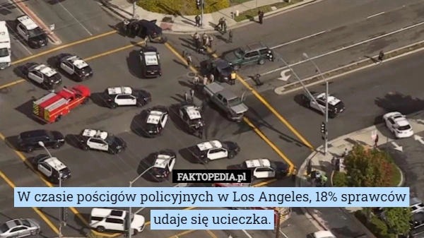 
    
			W czasie pościgów policyjnych w Los Angeles, 18% sprawców udaje się ucieczka.					