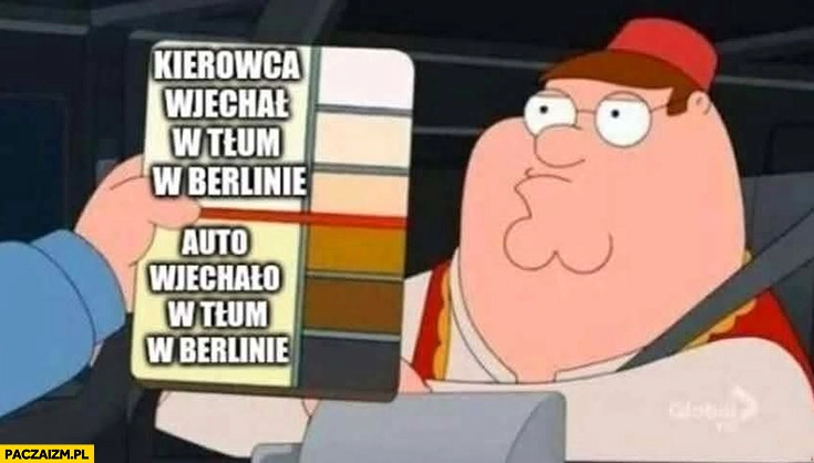 
    Kolor skory skala kierowca wjechał w tłum vs auto wjechało w tłum