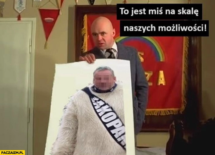 
    To jest miś na skalę naszych możliwości facet w przebraniu niedźwiedzia w Zakopanem