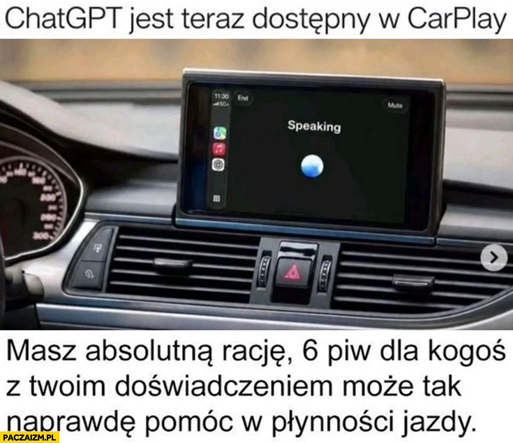 ChatGPT w CarPlay masz absolutna racje 6 piw dla kogoś z Twoim doświadczeniem może pomoc w płynności jazdy