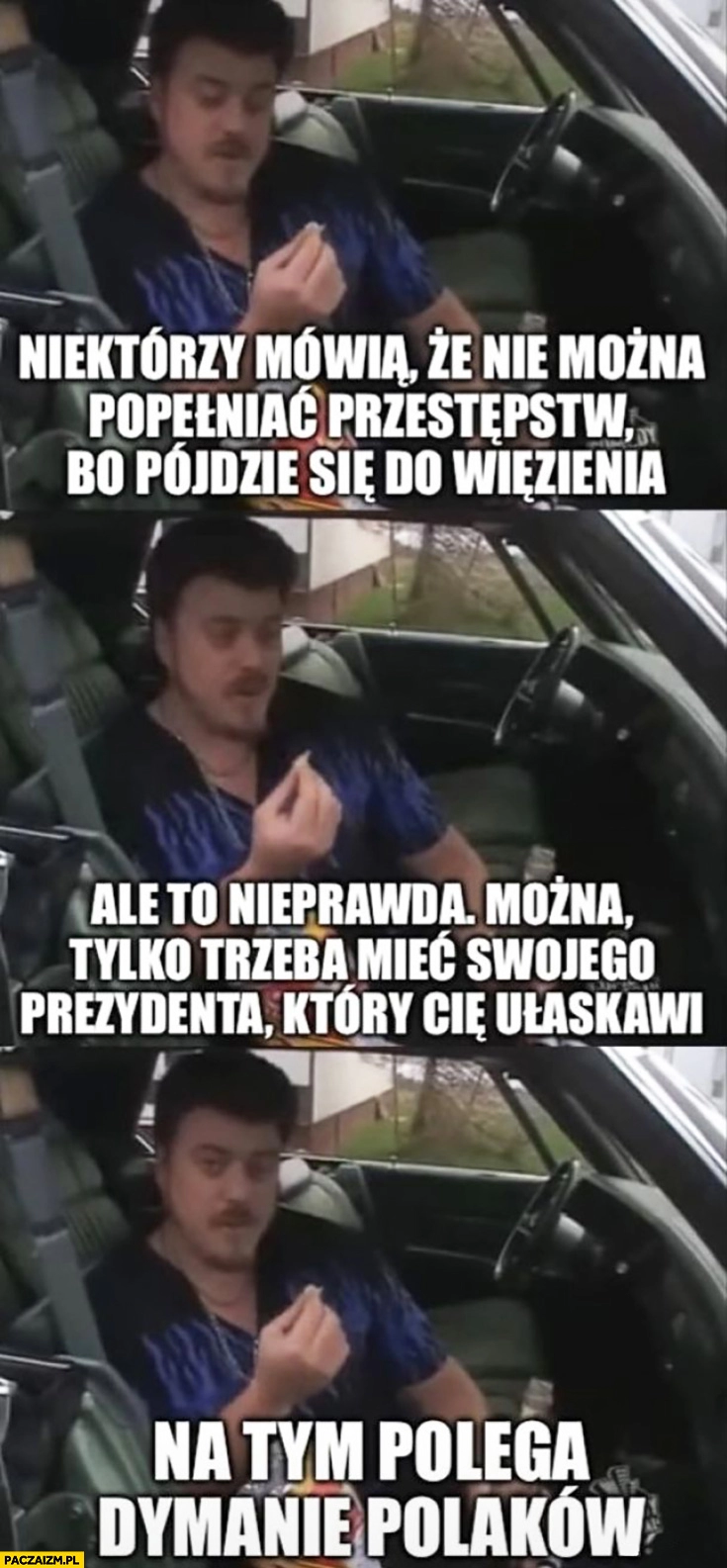 
    Niektórzy mówią, że nie można popełniać przestępstw to nieprawda trzeba mieć prezydenta który cię, ułaskawi na tym polega dymanie polaków Ricky chłopaki z baraków