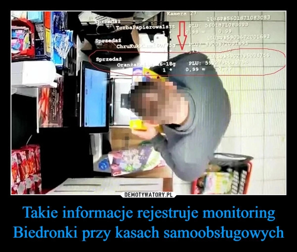 
    Takie informacje rejestruje monitoring Biedronki przy kasach samoobsługowych