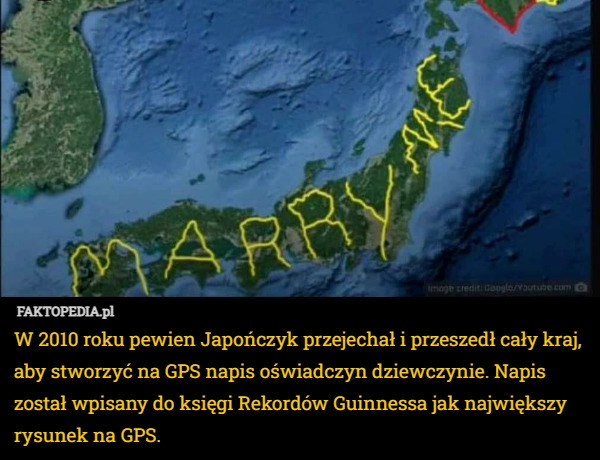 
    W 2010 roku pewien Japończyk przejechał i przeszedł cały kraj, aby stworzyć