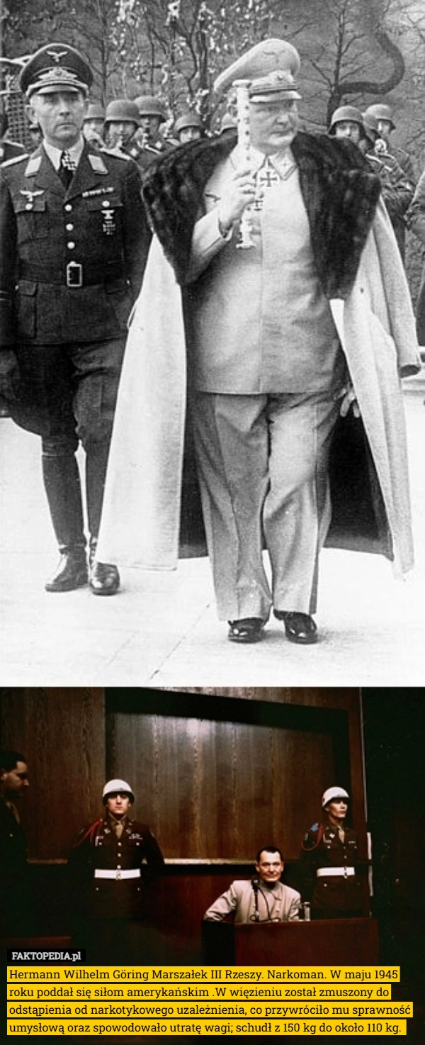 
    Hermann Wilhelm Göring Marszałek III Rzeszy. Narkoman. W maju 1945 roku