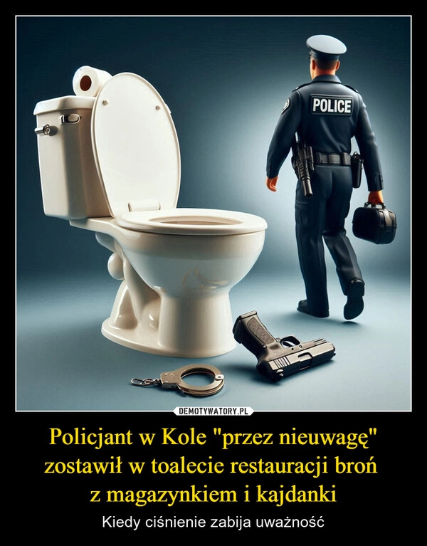 
    Policjant w Kole "przez nieuwagę" zostawił w toalecie restauracji broń 
z magazynkiem i kajdanki