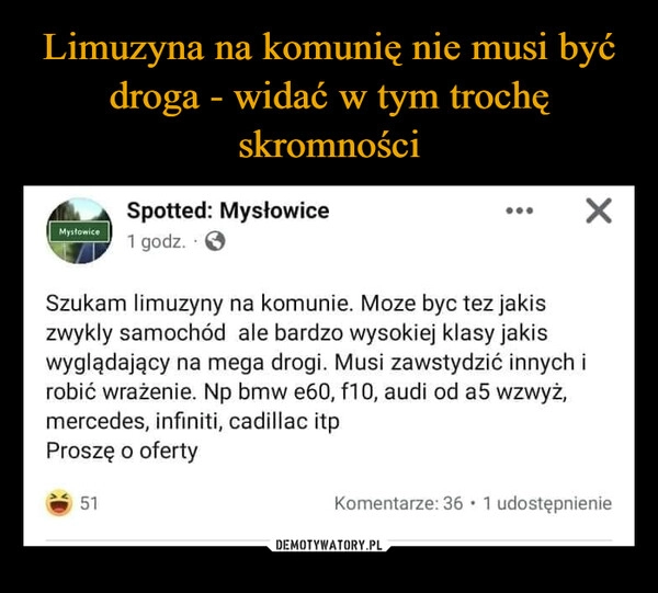 
    Limuzyna na komunię nie musi być droga - widać w tym trochę skromności