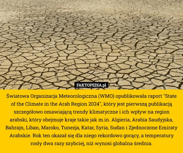 
    Światowa Organizacja Meteorologiczna (WMO) opublikowała raport "State