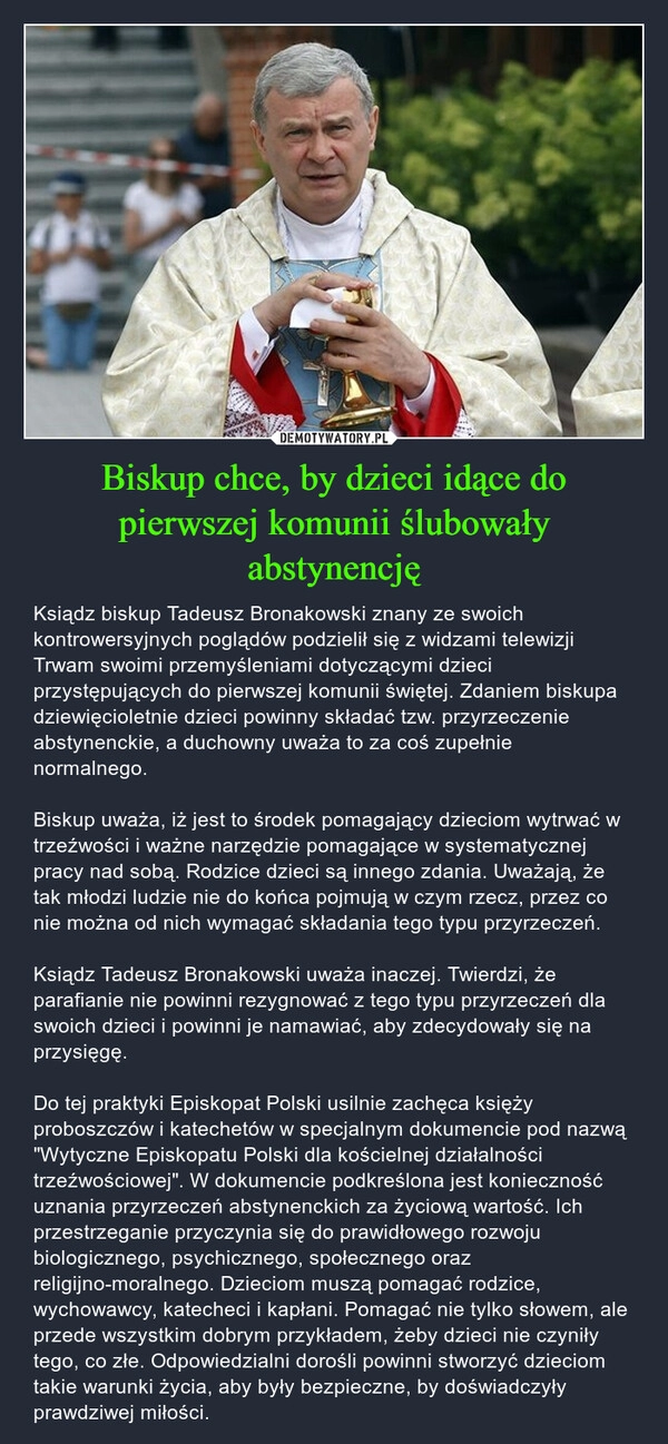 
    Biskup chce, by dzieci idące do pierwszej komunii ślubowały abstynencję