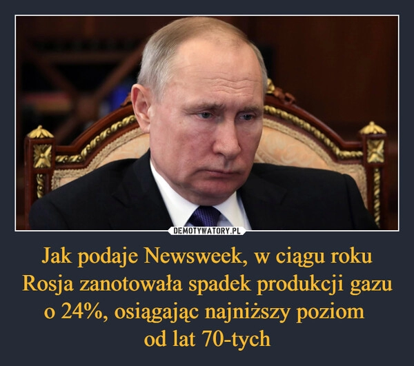 
    Jak podaje Newsweek, w ciągu roku Rosja zanotowała spadek produkcji gazu o 24%, osiągając najniższy poziom 
od lat 70-tych