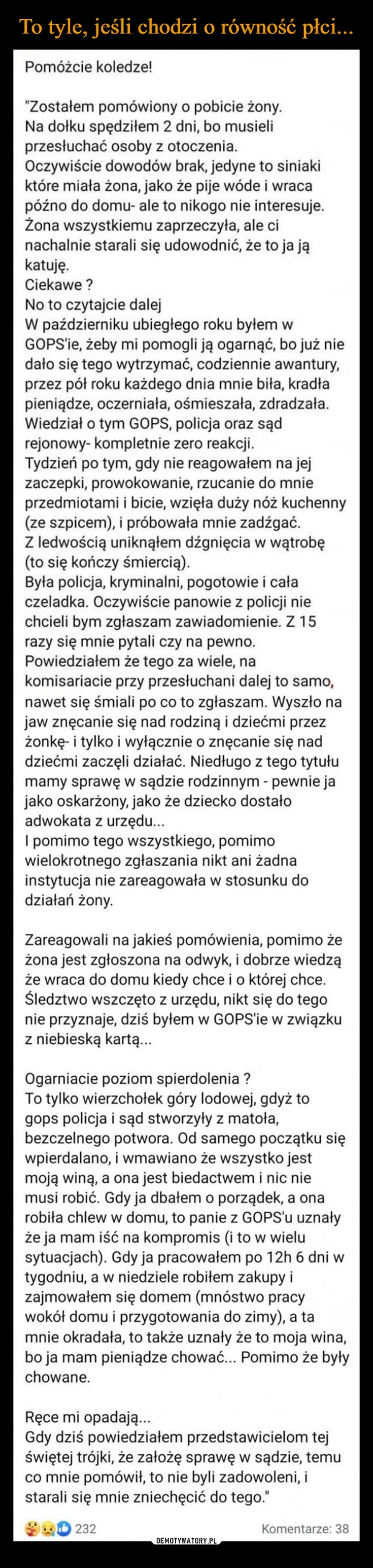 
    To tyle, jeśli chodzi o równość płci...