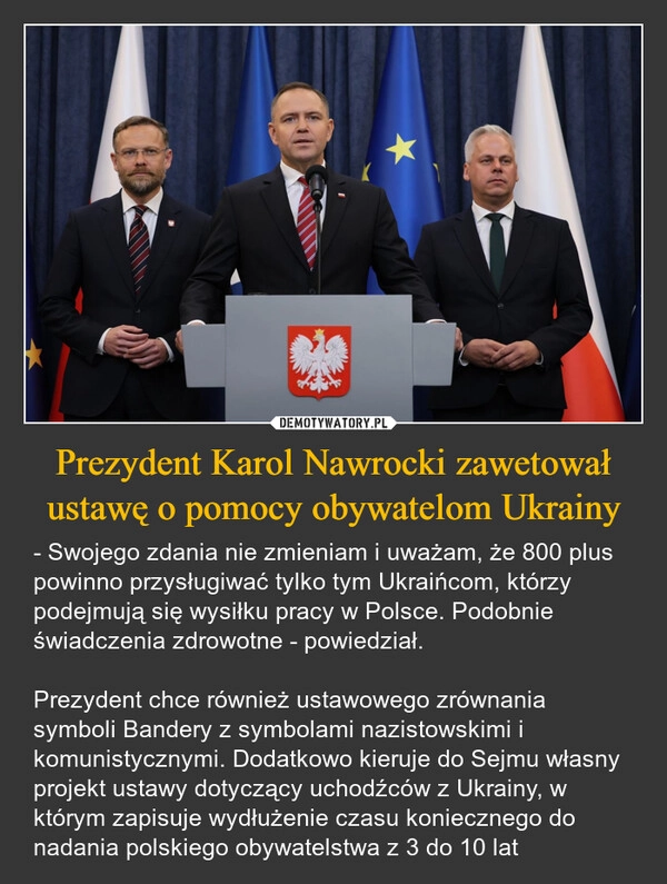 
    Prezydent Karol Nawrocki zawetował ustawę o pomocy obywatelom Ukrainy