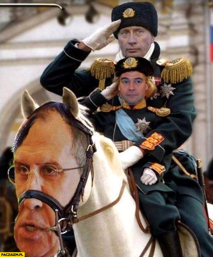 Putin Miedwiediew jada na koniu Ławrow przeróbka