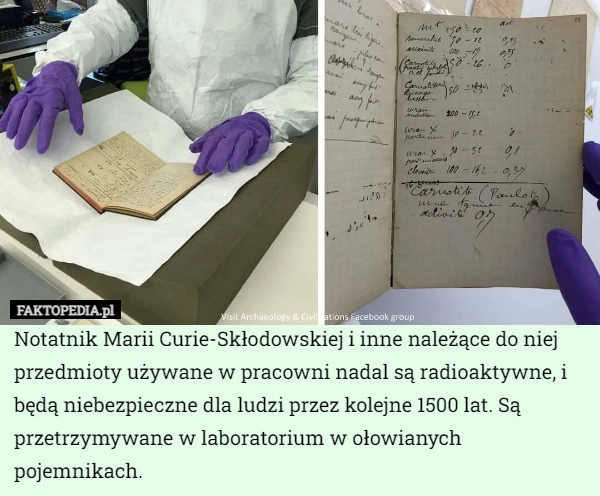 
    Notatnik Marii Curie-Skłodowskiej i inne należące do niej przedmioty używane