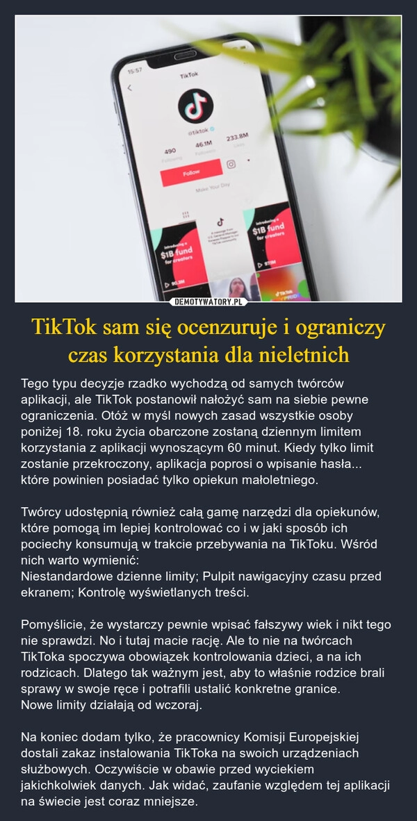 
    TikTok sam się ocenzuruje i ograniczy czas korzystania dla nieletnich