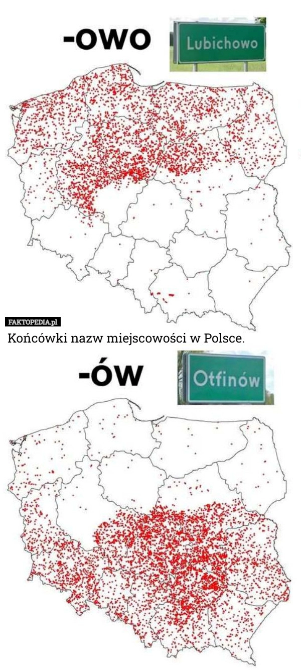 
    Końcówki nazw miejscowości w Polsce.