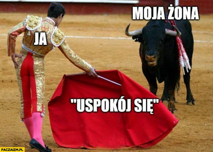 
    Ja, moja żona, uspokój się czerwona płachta na byka